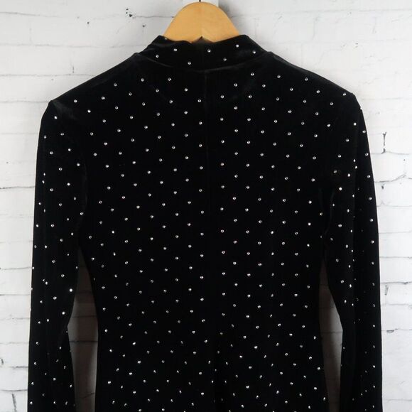 H&M BLACK VELVET RHINESTONE STUDDED LONG SLEEVE HIGH NECK DRESS SIZE SMALL - Picture 11 of 12